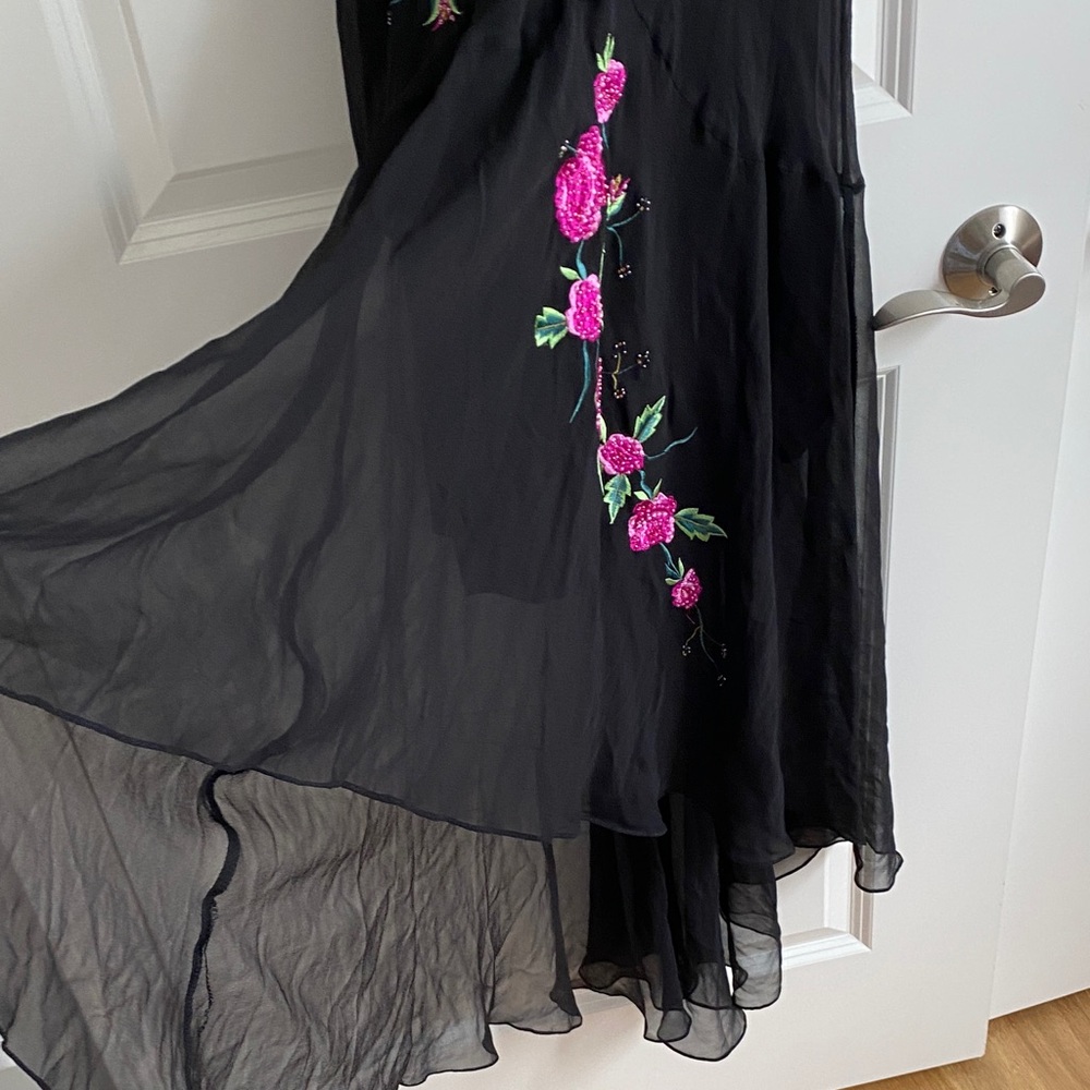 Black Maxi Slip Dress with Pink Floral Embroidery - Picture 6 of 11